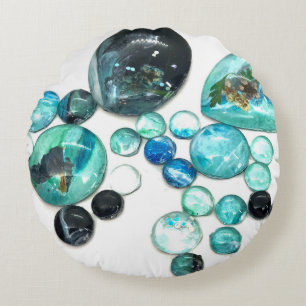 Sea glass colours flowers and bling  round cushion