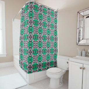 Sea Glass Green and White Repeat Tile Pattern Shower Curtain