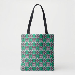 Sea Glass Green and White Repeat Tile Pattern Tote Bag