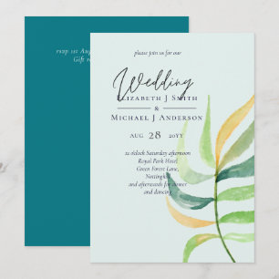 Sea Glass Green Blue Tropical Leaf Wedding