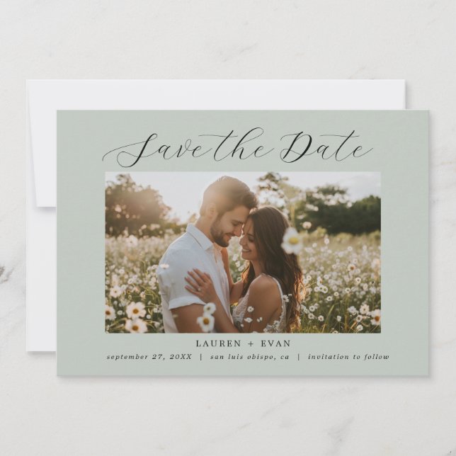 Sea Glass Green Elegant Modern Boho Save the Date Invitation (Front)