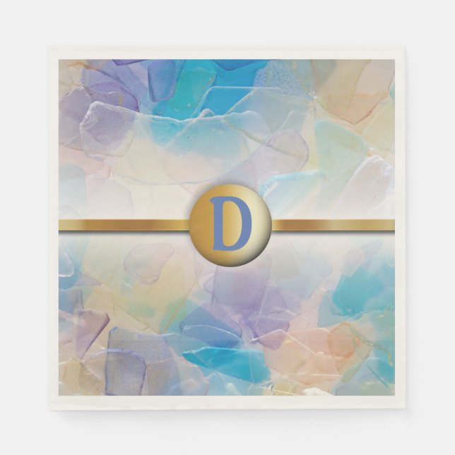 Sea Glass Monogram Beach Wedding Paper Napkin (Front)
