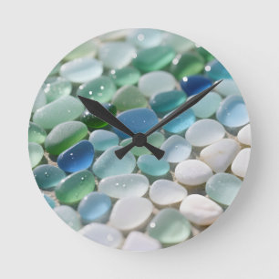 Sea Glass Mosaic Ocean Blues Tranquil Round Clock