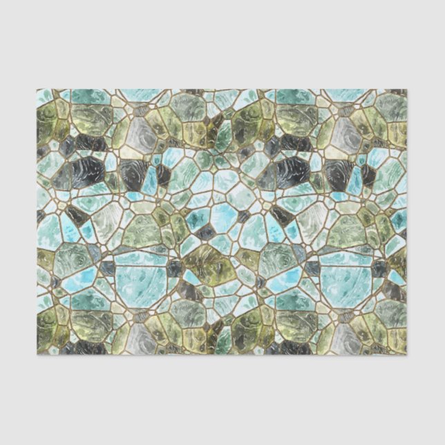 Sea Glass Mosaic Stained Glass Decoupage Tissue Paper (Front)
