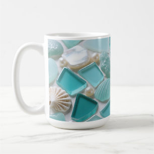 Sea Glass Mosaic Turquoise Coastal Charm Coffee Mug