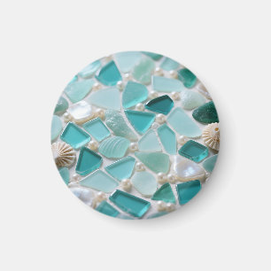 Sea Glass Mosaic Turquoise Coastal Charm Magnet