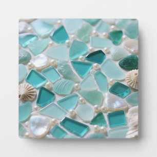 Sea Glass Mosaic Turquoise Coastal Charm Plaque