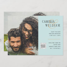 Sea Glass Photo Wedding Invite QR Code Save Date