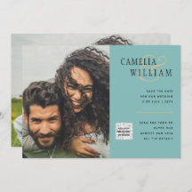Sea Glass Photo Wedding Invite QR Code Save Date