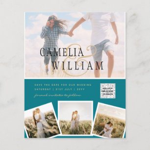 Sea Glass Photo Wedding Invite QR Code Save Date Flyer