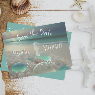 Sea Glass Seahorse   Beach Save the Date Postcard