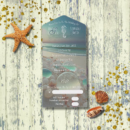 Sea Glass Seahorse Beach Wedding  All In One Invitation
