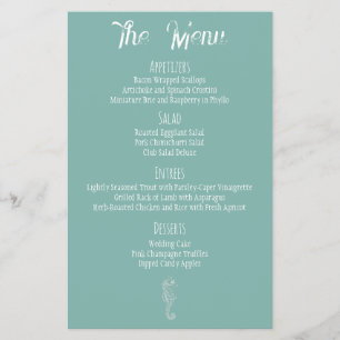 Sea Glass Seahorse Beach Wedding Menu 