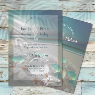 Sea Glass Seahorse Seashell Beach Wedding Invitation