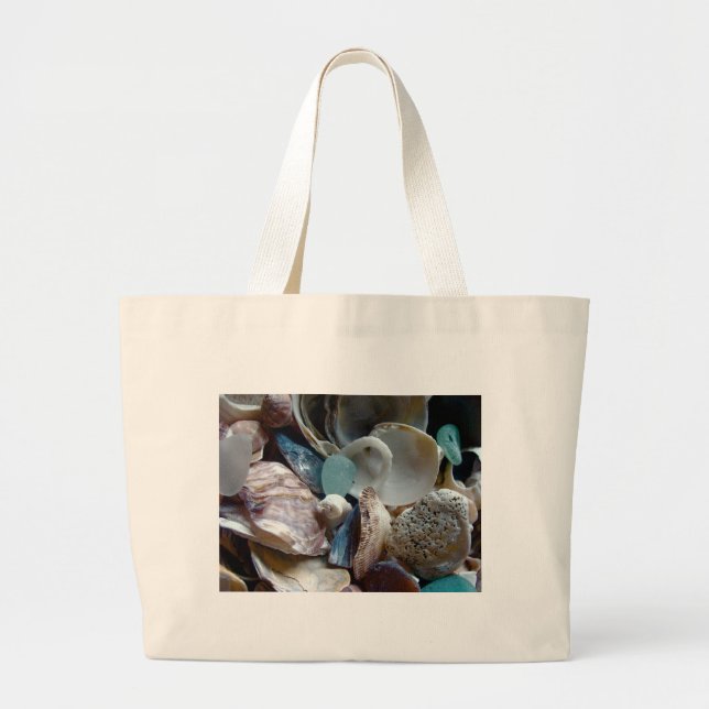 Sea Glass Shell Collected Large Tote Bag (Front)