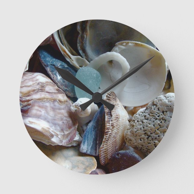 Sea Glass Shell Collected Round Clock (Front)