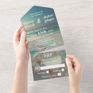 Sea Glass Shores Beach Wedding All In One Invitation