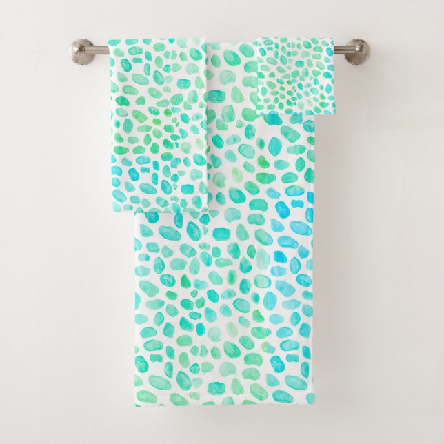 Sea Glass Turquoise Pattern Beach Bath Towel Set (Insitu)