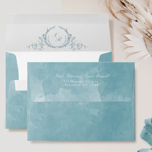 Sea Glass Watercolor Monogrammed Wedding Envelope