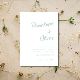 Sea Glass White Minimal Modern Calligraphy Wedding Invitation