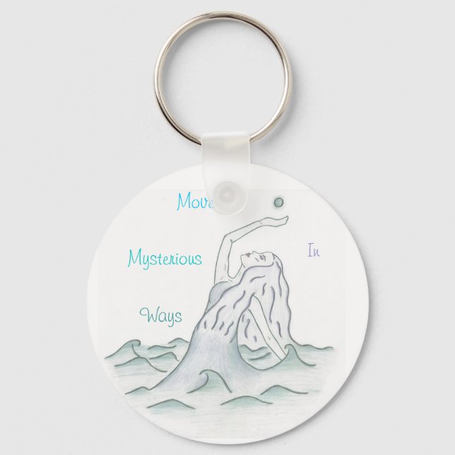 Sea Goddess Holding Moon, Waves Key Ring (Front)