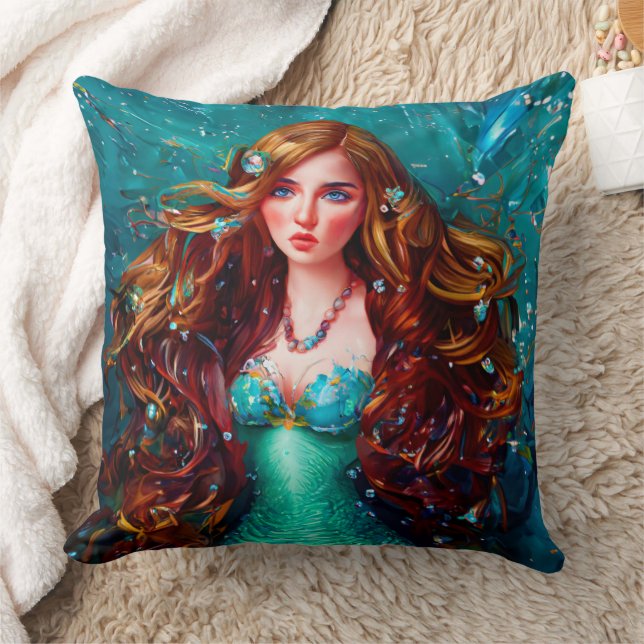 Sea Goddess Nymph Siren Mermaid Under Water Art Cushion (Blanket)