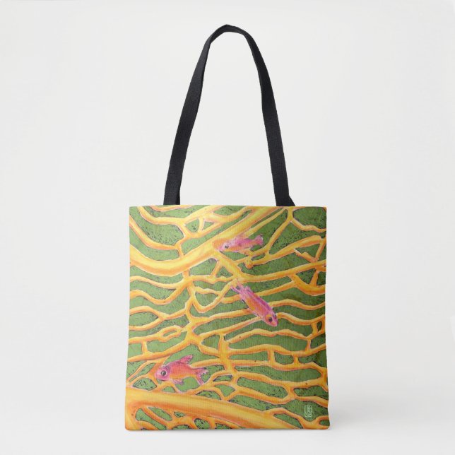 Sea Goldies on Green All-Over-Print  Tote Bag (Front)