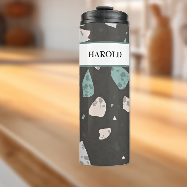Sea Green Accents Earthtones Terrazzo Pattern 12oz Thermal Tumbler (Creator Uploaded)