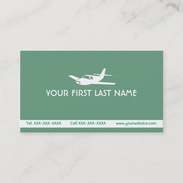 Sea green aeroplane symbol business cards (Front)