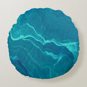 Sea Green Agate Marble Abstraction   Round Cushion