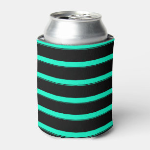 Sea Green and Black Stripes Pattern Can Cooler