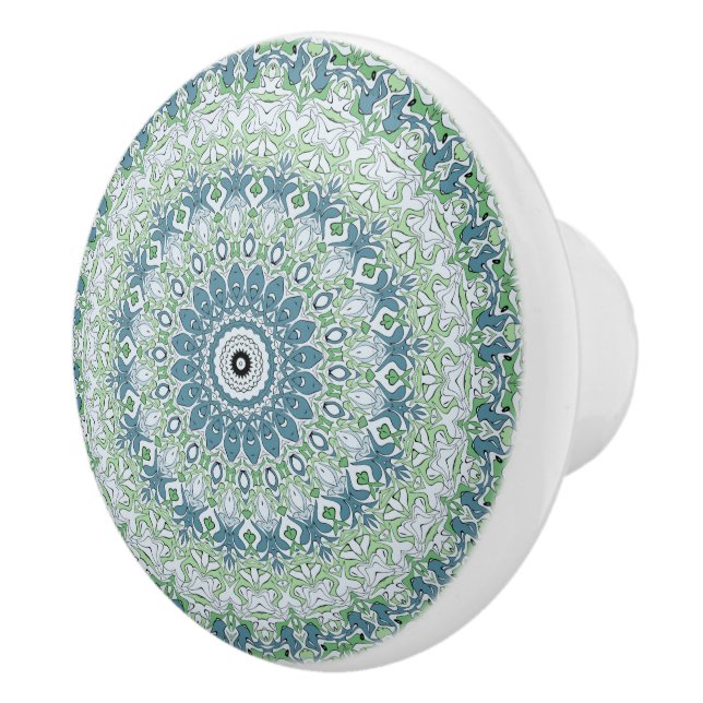 Sea Green and Blue Coastal Mandala Pattern Ceramic Knob (Right)