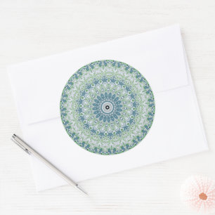 Sea Green and Blue Coastal Mandala Pattern Classic Round Sticker