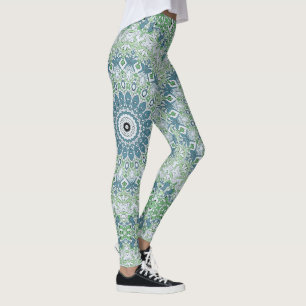 Sea Green and Blue Coastal Mandala Pattern Leggings