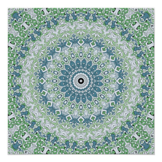 Sea Green and Blue Coastal Mandala Pattern Poster (Front)
