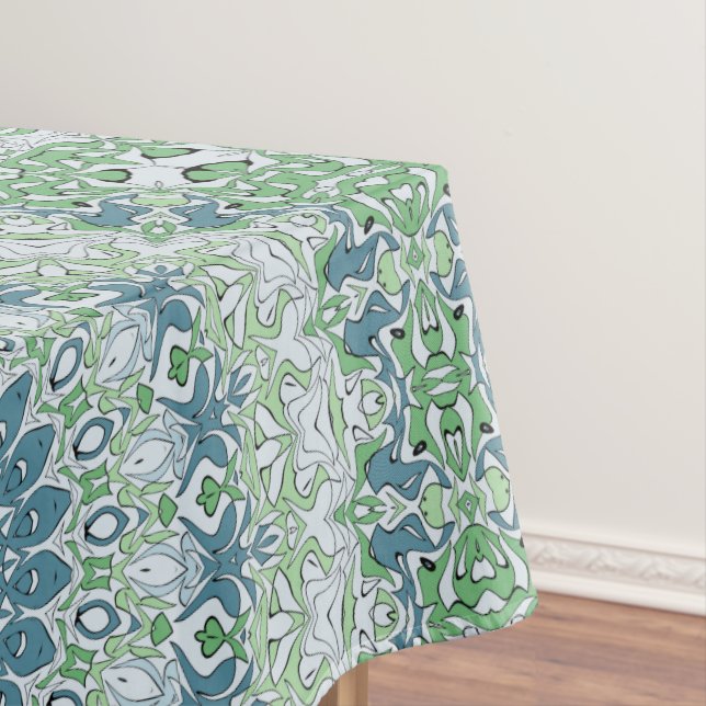 Sea Green and Blue Coastal Mandala Pattern Tablecloth (In Situ)