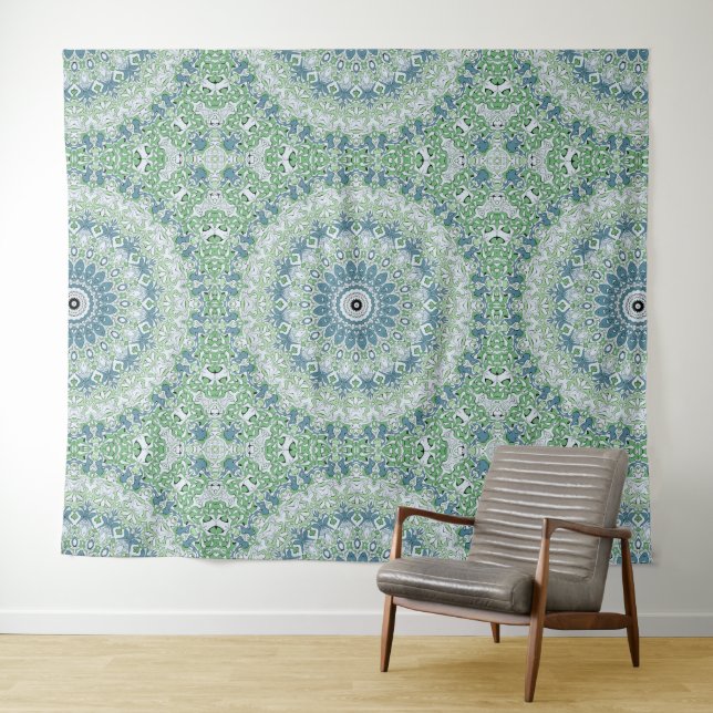 Sea Green and Blue Coastal Mandala Pattern Tapestry (In Situ (Horizontal))