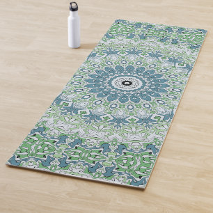 Sea Green and Blue Coastal Mandala Pattern Yoga Mat