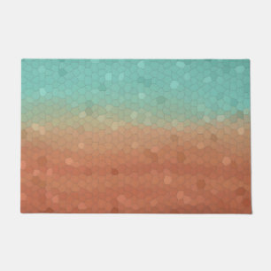 Sea green and burnt orange trendy abstract mosaic doormat