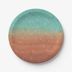 Sea green and burnt orange trendy abstract mosaic paper plate