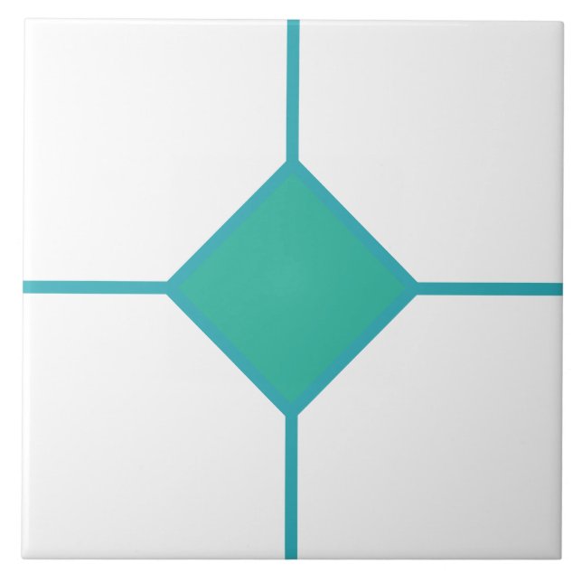 Sea Green and cyan diamond cross on whire Ceramic Tile (Front)