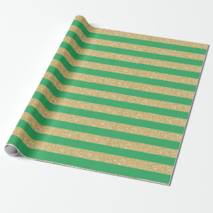 Sea Green and Gold Glitter Stripes Wrapping Ppaer Paper