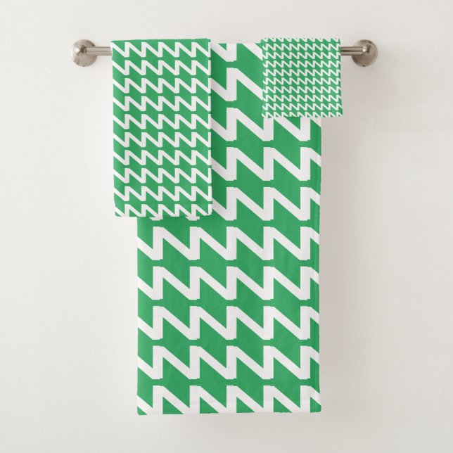 Sea Green and white Modern Sharp Waves Bath Towel Set (Insitu)
