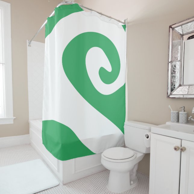 Sea Green and White Swirl Wave Shower Curtain (In Situ)