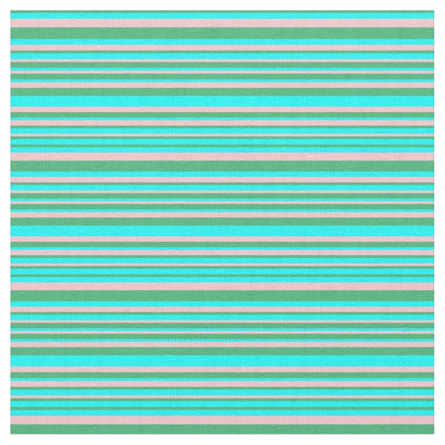 Sea Green, Aqua, and Pink Lines/Stripes Pattern Fabric (Close Up)