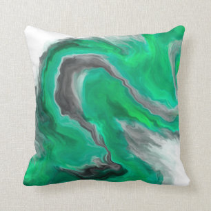 Sea Green Black Grey Jewel Tone Fluid Art Painting Cushion