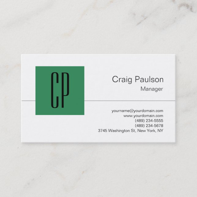 Sea Green Black White Monogram Business Card (Front)