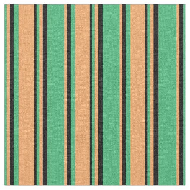 Sea Green, Brown, and Black Stripes Fabric (Close Up)