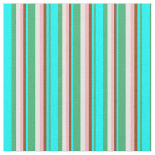 Sea Green, Cyan, Brown, Light Pink & Mint Cream Fabric