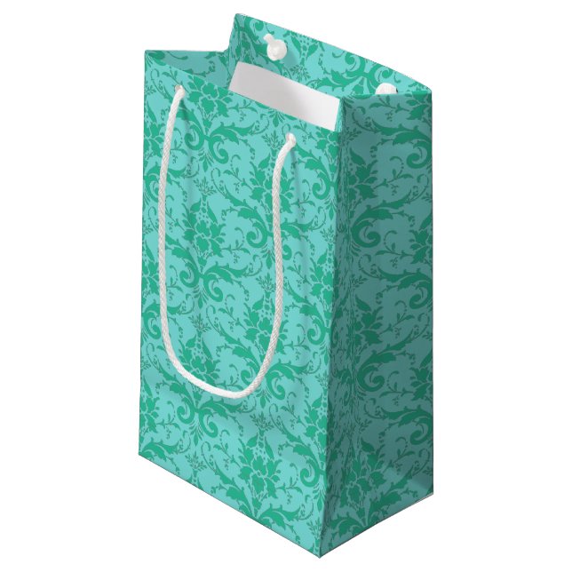 Sea Green Damask Print Gift Bag (Front Angled)